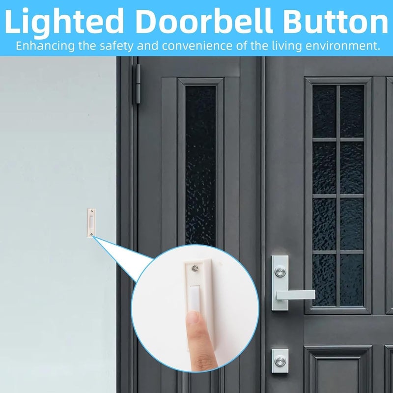 Pretwad 2Pack Door Bell Buttons Wired, Wired Door Bell Push Buttons LED Door Chime/White Door Bell Button, Lighted Doorbell Button for Most Door Bell Chimes White Light, Wall Mounted Doorbell Switch Garage - Image 4